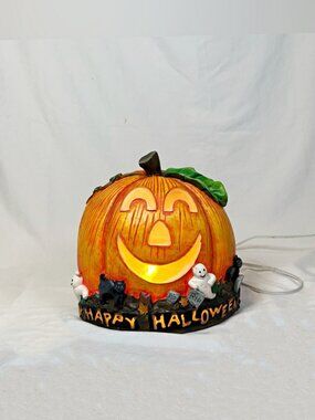 Vintage New Creative Light Stone Happy Halloween Lighted Jack O Lantern Pumpkin